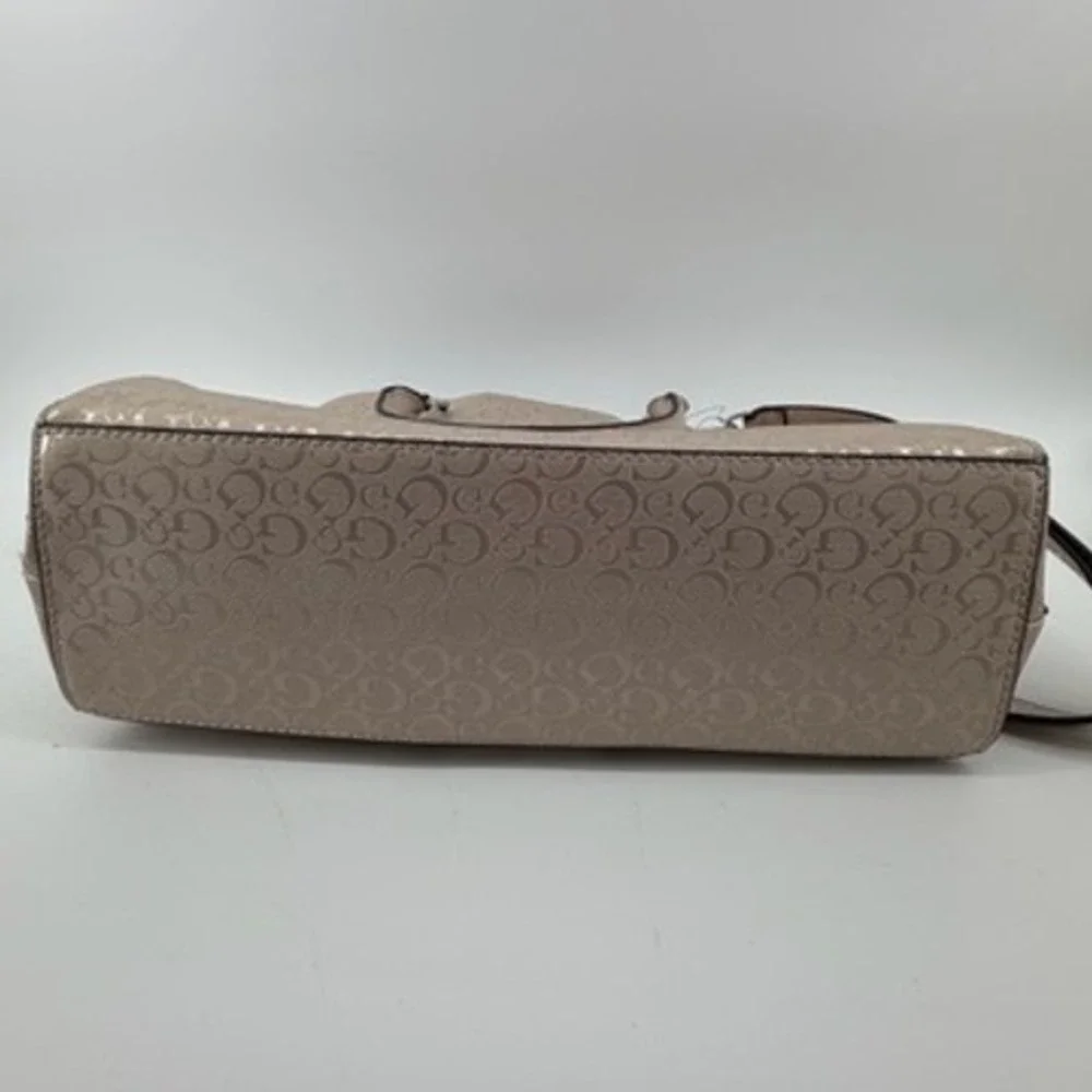 Guess Metallic Champagne Logo Satchel‎ Crossbody Handbag with Flower Charm